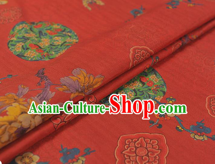 Red Gambiered Guangdong Gauze Chinese Classical Cheongsam Satin Material Traditional Peony Butterfly Pattern Silk Fabric