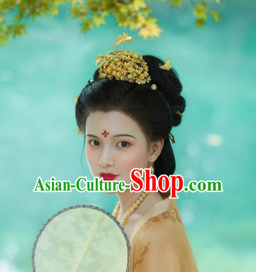 China Traditional Sui Dynasty Gilding Hair Crown Hair Accessories Ancient Hanfu Hair Jewelry Princess Pearls Hair Coronet