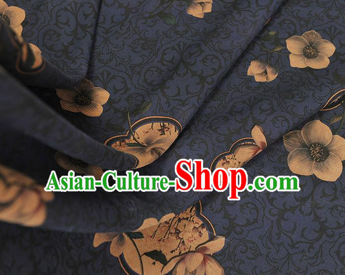 Top Cheongsam Gambiered Guangdong Gauze Chinese Traditional Cloth Fabric Classical Flowers Pattern Navy Silk Material