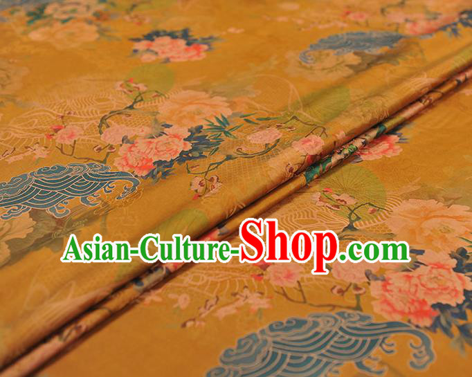 Chinese Traditional Top Cloth Fabric Classical Peony Pattern Yellow Silk Material Cheongsam Gambiered Guangdong Gauze