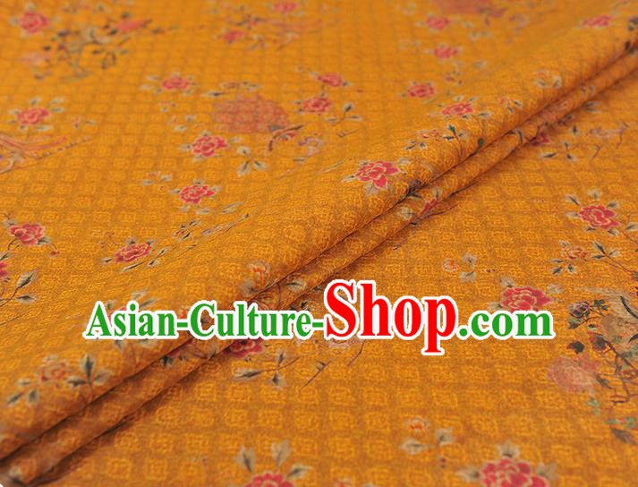 Top Traditional Cloth Fabric Cheongsam Gambiered Guangdong Gauze Chinese Classical Rose Flowers Pattern Yellow Silk Material