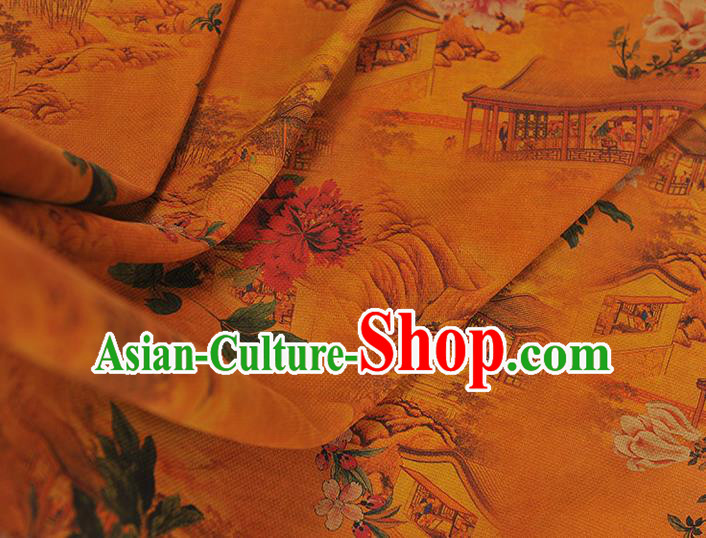 Top Cheongsam Cloth Fabric Chinese Classical Palace Peony Pattern Ginger Silk Material Traditional Gambiered Guangdong Gauze