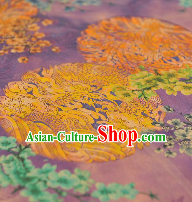 Chinese Classical Round Dragon Pattern Purple Silk Material Traditional Gambiered Guangdong Gauze Top Cheongsam Cloth Fabric