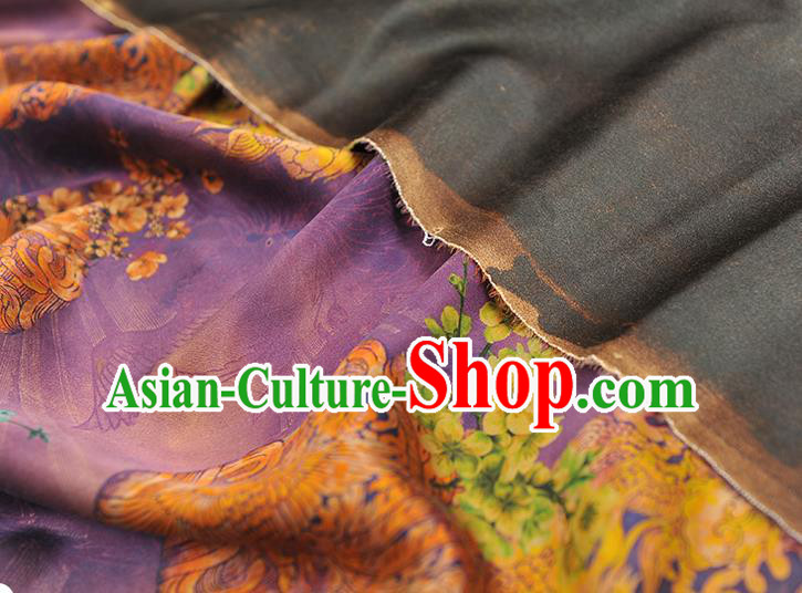 Chinese Classical Round Dragon Pattern Purple Silk Material Traditional Gambiered Guangdong Gauze Top Cheongsam Cloth Fabric