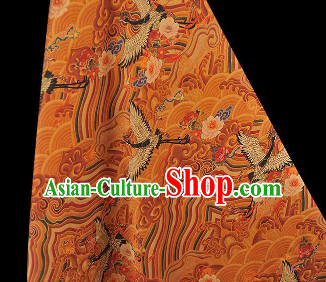 Chinese Traditional Cheongsam Ginger Satin Cloth Fabric Classical Wave Crane Pattern Silk Material