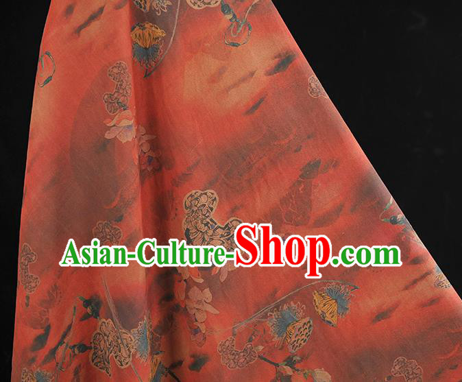 Chinese Classical Lotus Seedpod Pattern Red Silk Material Traditional Cheongsam Fabric Gambiered Guangdong Gauze