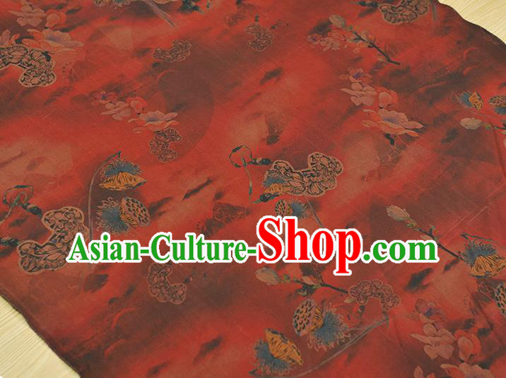 Chinese Classical Lotus Seedpod Pattern Red Silk Material Traditional Cheongsam Fabric Gambiered Guangdong Gauze
