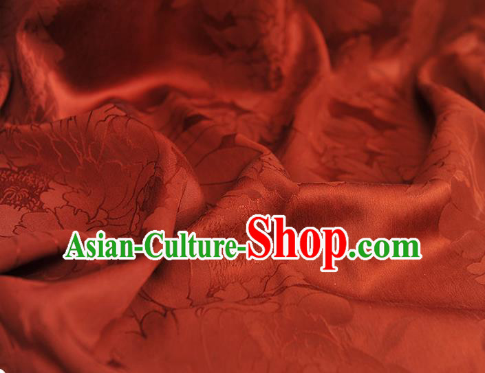 Chinese Jacquard Peony Red Satin Traditional Cheongsam Fabric Gambiered Guangdong Gauze Classical Silk Material
