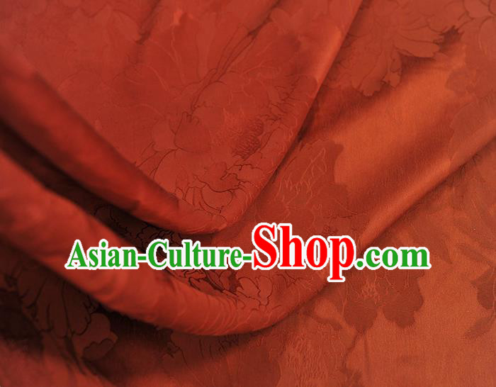 Chinese Jacquard Peony Red Satin Traditional Cheongsam Fabric Gambiered Guangdong Gauze Classical Silk Material