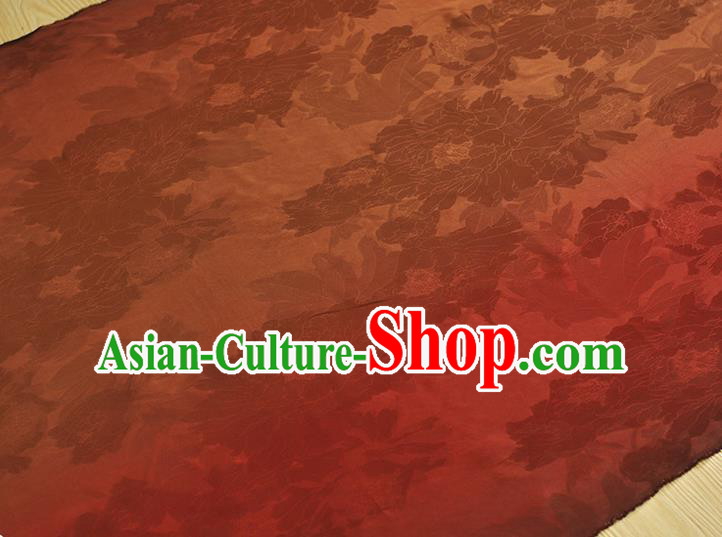 Chinese Traditional Cheongsam Fabric Gambiered Guangdong Gauze Classical Silk Material Jacquard Peony Rust Red Satin