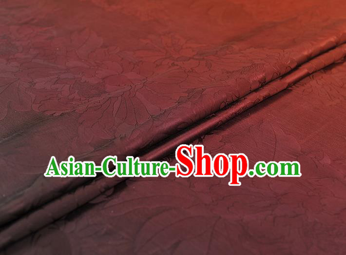 Chinese Jacquard Peony Satin Traditional Cheongsam Fabric Classical Silk Material Wine Red Gambiered Guangdong Gauze