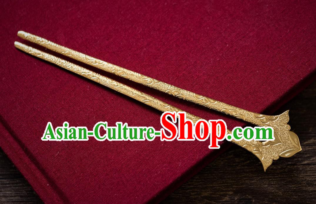 China Traditional Hanfu Hair Accessories Ancient Empress Hair Stick Tang Dynasty Chiseled Gilding Hairpins