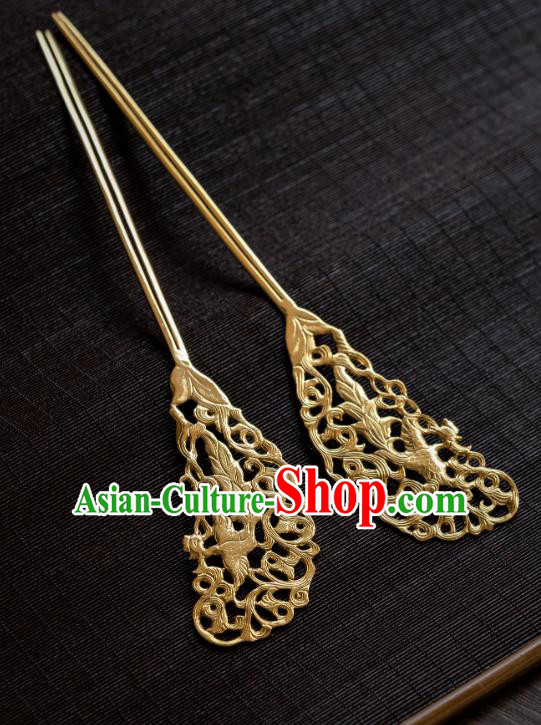 China Ancient Empress Hair Stick Traditional Hanfu Hair Accessories Tang Dynasty Gilding Carving Phoenix Hairpins