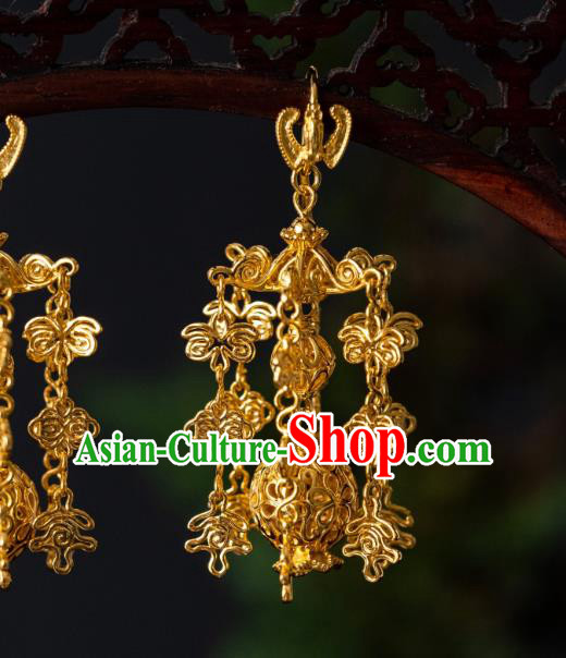 China Ming Dynasty Empress Gilding Lantern Earrings Traditional Palace Lady Ear Jewelry