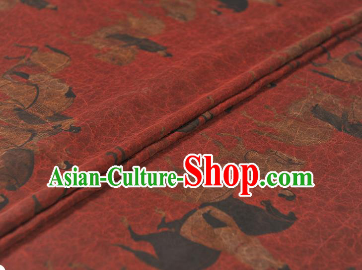 Chinese Classical Craquelure Pattern Silk Fabric Traditional Gambiered Guangdong Gauze Cheongsam Dark Red Cloth Material