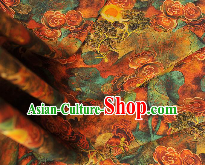 Chinese Traditional Ginger Gambiered Guangdong Gauze Cheongsam Cloth Material Classical Clouds Pattern Silk Fabric