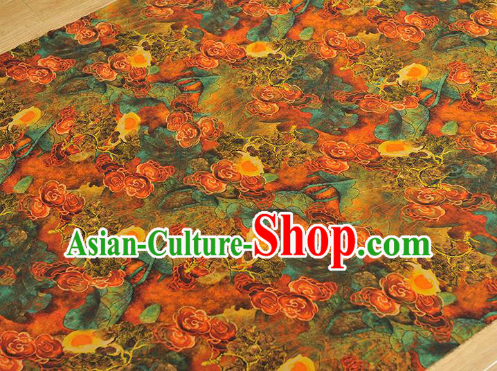 Chinese Traditional Ginger Gambiered Guangdong Gauze Cheongsam Cloth Material Classical Clouds Pattern Silk Fabric