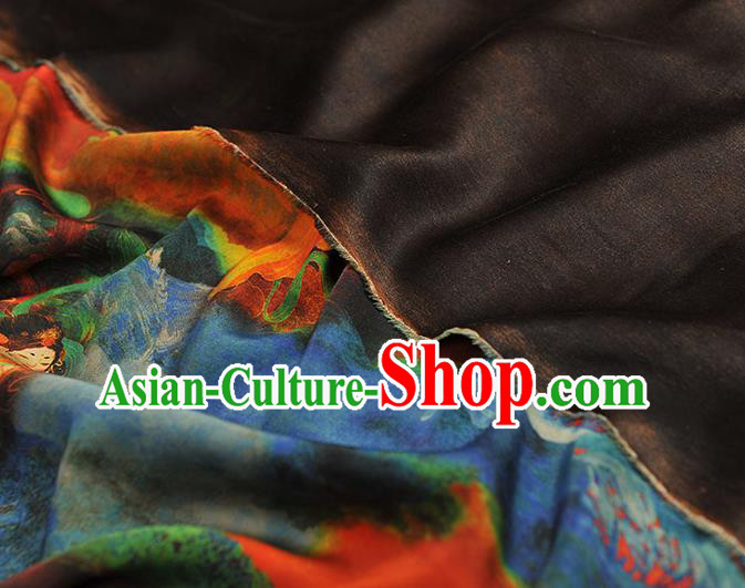 Chinese Traditional Blue Gambiered Guangdong Gauze Cheongsam Cloth Material Classical Flying Apsaras Pattern Silk Fabric