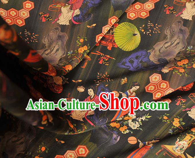 Chinese Traditional Black Gambiered Guangdong Gauze Cheongsam Cloth Material Classical Umbrella Pattern Silk Fabric
