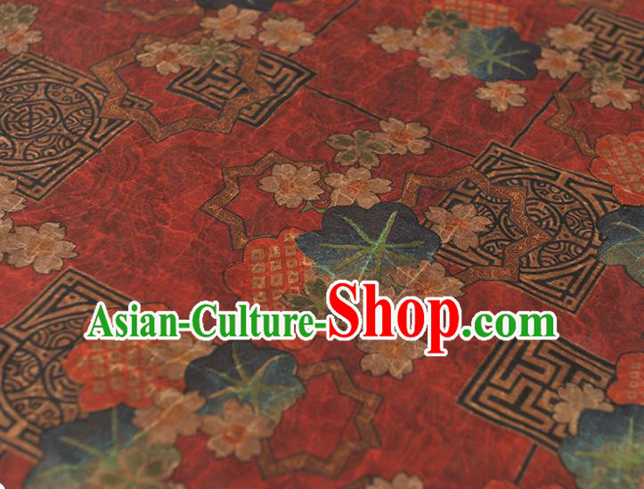Chinese Dark Red Gambiered Guangdong Gauze Material Classical Blossom Pattern Silk Fabric Traditional Cheongsam Cloth