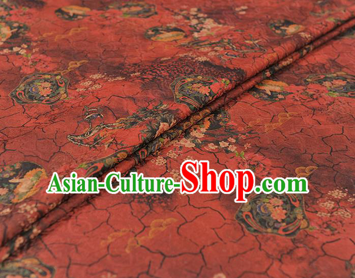 Chinese Cheongsam Red Cloth Material Traditional Gambiered Guangdong Gauze Classical Peony Plum Pattern Silk Fabric