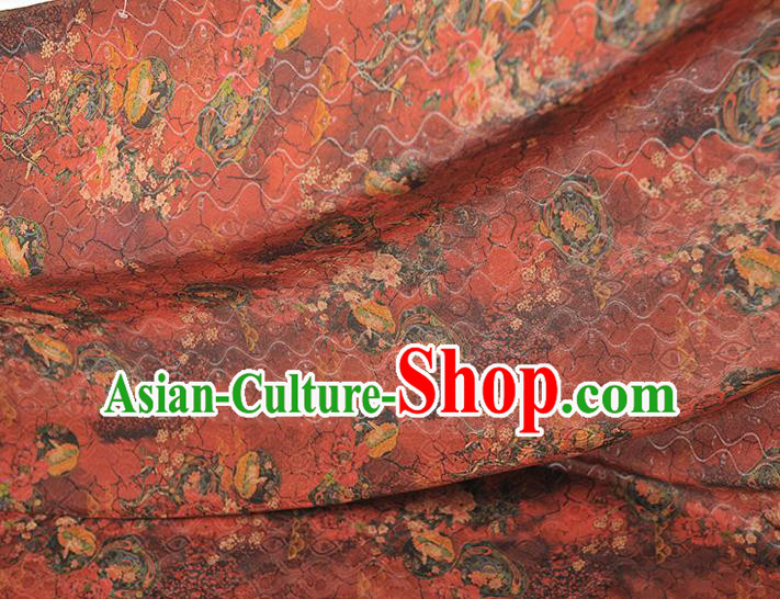 Chinese Cheongsam Red Cloth Material Traditional Gambiered Guangdong Gauze Classical Peony Plum Pattern Silk Fabric