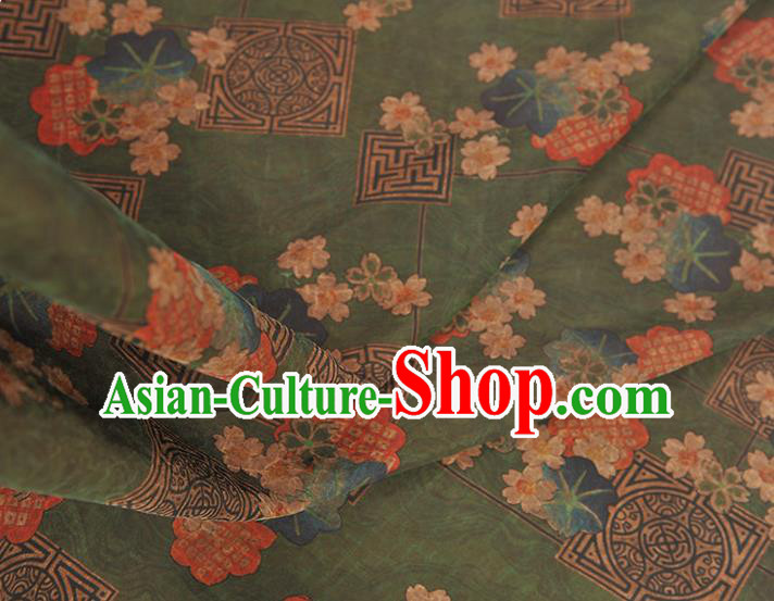Chinese Classical Blossom Pattern Silk Fabric Traditional Cheongsam Cloth Green Gambiered Guangdong Gauze Material