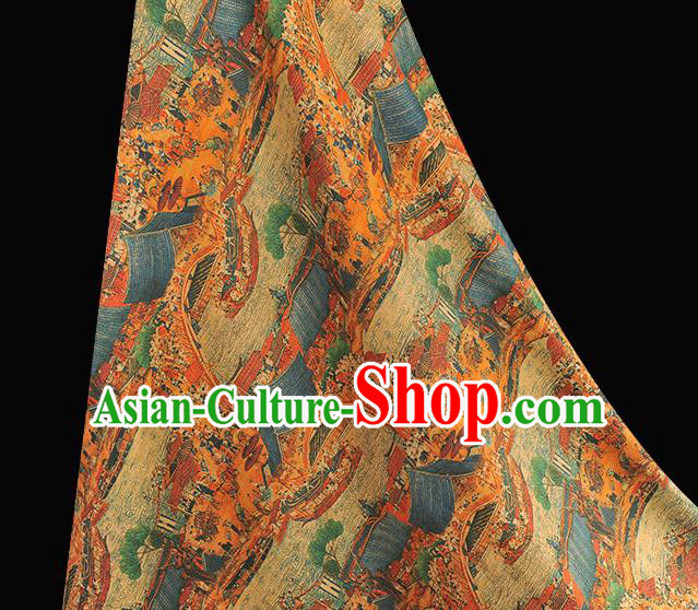 Chinese Classical Changan Scene Pattern Silk Fabric Traditional Cheongsam Cloth Material Ginger Gambiered Guangdong Gauze