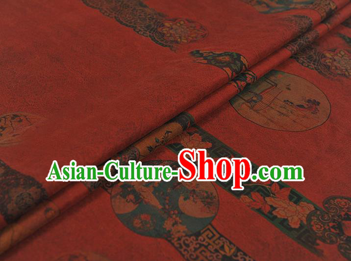 Chinese Traditional Silk Fabric Classical Folding Screen Pattern Gambiered Guangdong Gauze Cheongsam Purplish Red Cloth Material