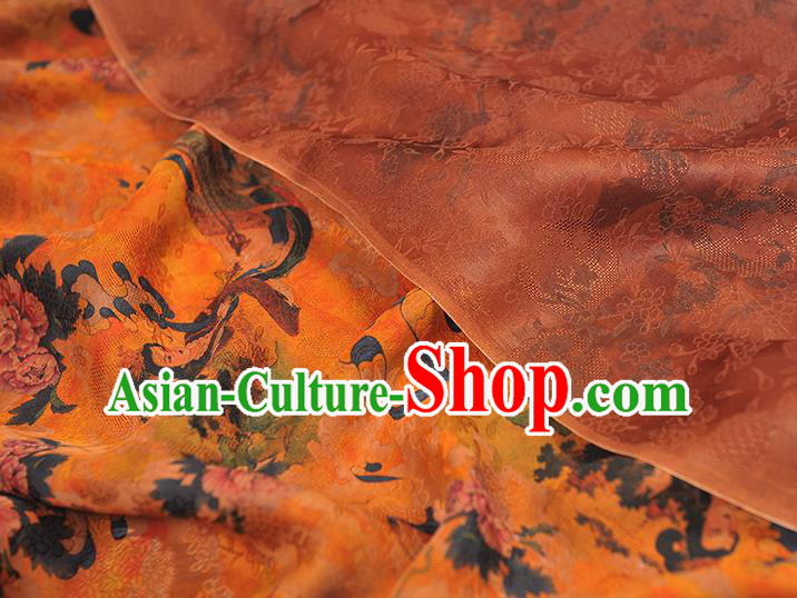 Chinese Cheongsam Cloth Material Traditional Silk Fabric Classical Peony Goddess Pattern Ginger Gambiered Guangdong Gauze
