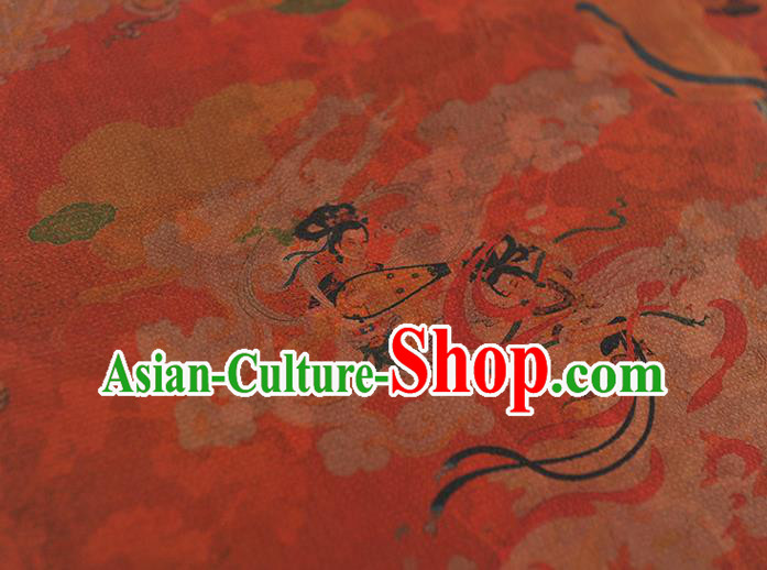 Chinese Classical Crane Fairy Pattern Red Gambiered Guangdong Gauze Cheongsam Cloth Material Traditional Silk Fabric