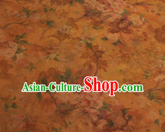 Chinese Classical Begonia Pattern Gambiered Guangdong Gauze Cheongsam Cloth Material Traditional Ginger Silk Fabric