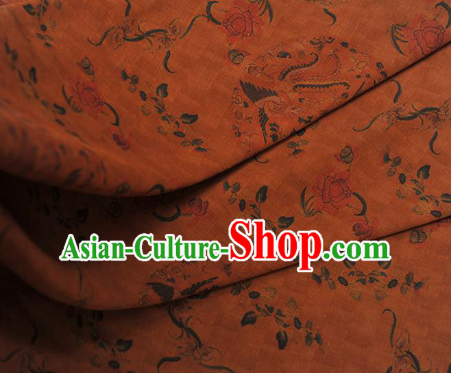 Chinese Classical Peony Crane Pattern Gambiered Guangdong Gauze Cheongsam Cloth Material Traditional Ginger Silk Fabric