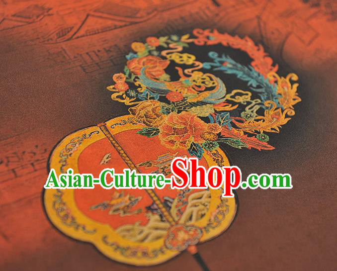 Chinese Classical Palace Fans Pattern Gambiered Guangdong Gauze Cloth Material Traditional Cheongsam Red Silk Fabric