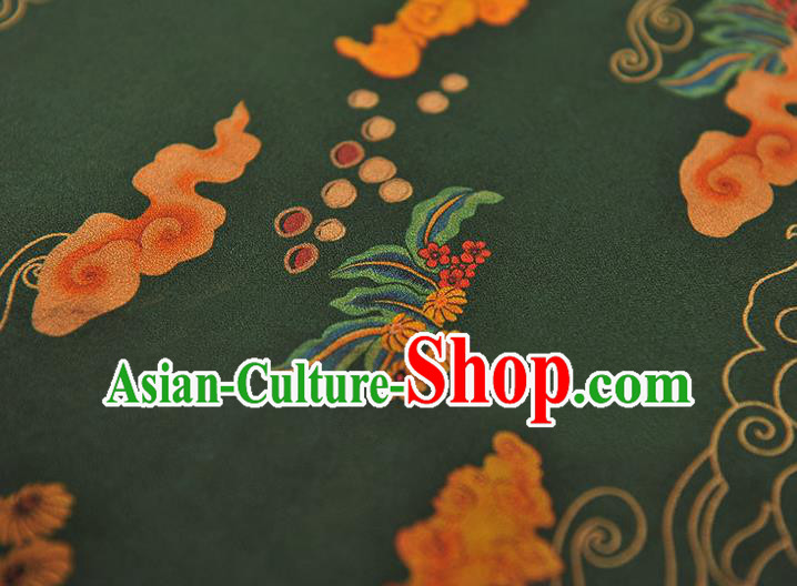 Chinese Traditional Cheongsam Atrovirens Silk Fabric Classical Clouds Pattern Gambiered Guangdong Gauze Cloth Material