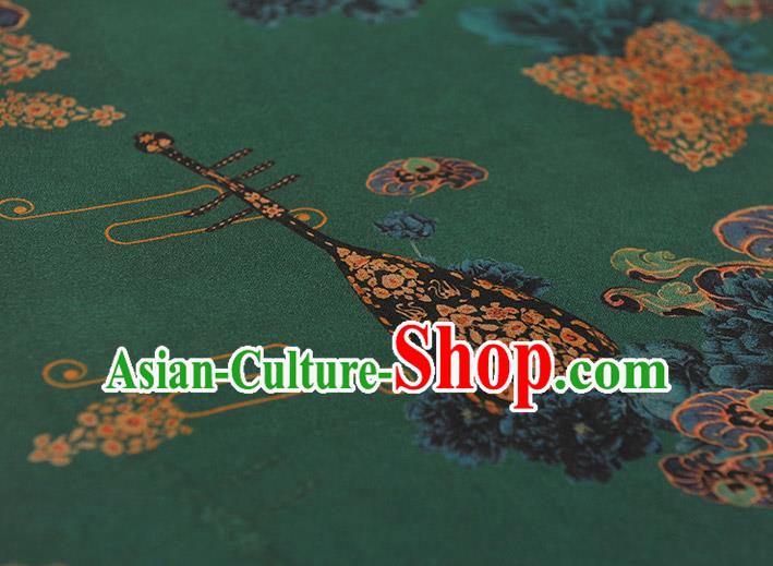 Chinese Classical Lute Pattern Green Gambiered Guangdong Gauze Traditional Cloth Material Cheongsam Silk Fabric
