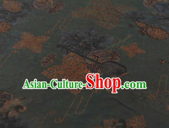 Top Craquelure Gambiered Guangdong Gauze Chinese Traditional Cheongsam Lute Pattern Navy Silk Fabric