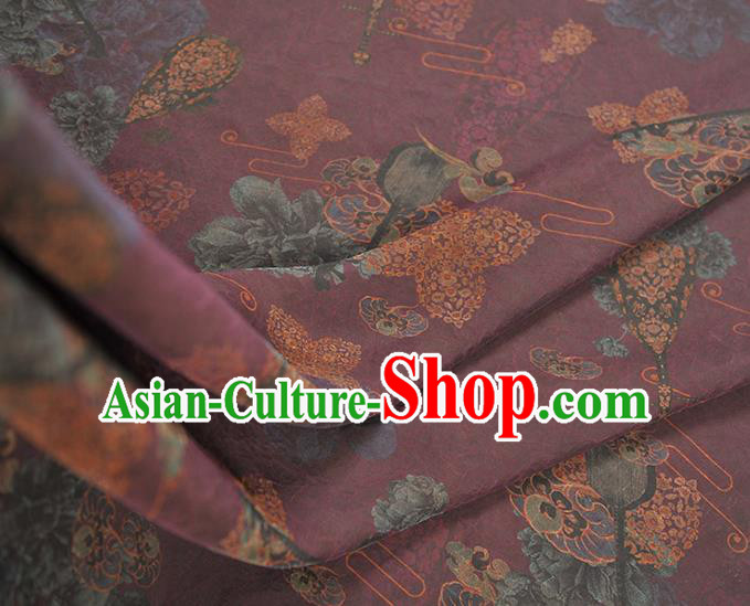Top Chinese Traditional Cheongsam Lute Pattern Purple Silk Fabric Craquelure Gambiered Guangdong Gauze