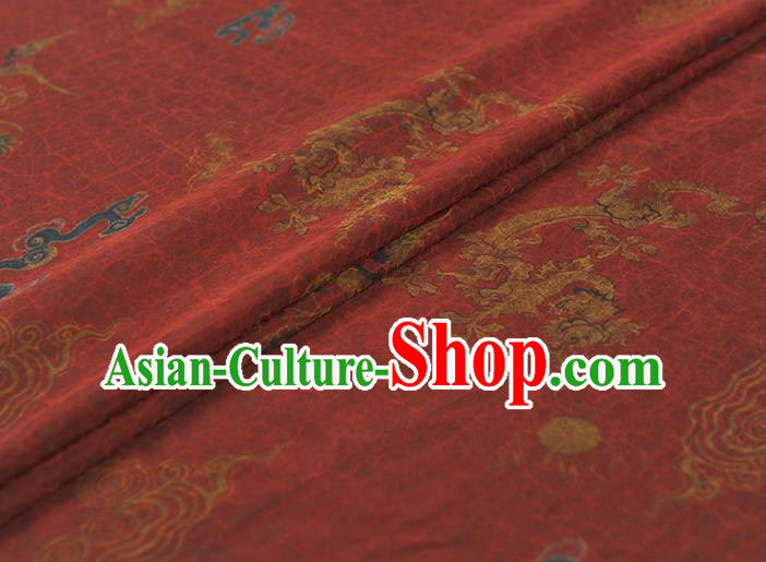Top Red Gambiered Guangdong Gauze Chinese Cheongsam Traditional Cloud Dragon Pattern Silk Fabric