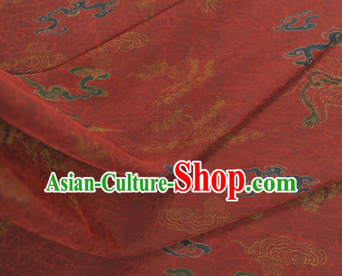 Top Red Gambiered Guangdong Gauze Chinese Cheongsam Traditional Cloud Dragon Pattern Silk Fabric