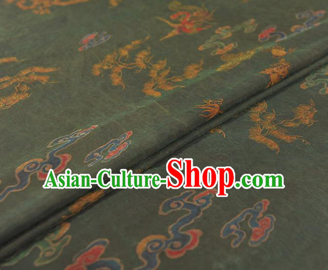 Top Dark Green Gambiered Guangdong Gauze Fabric Chinese Cheongsam Traditional Cloud Dragon Pattern Silk Drapery