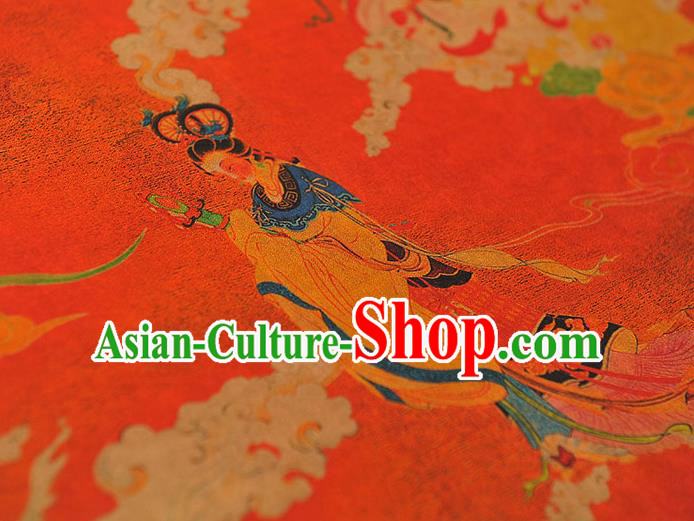 Top Grade Cheongsam Red Gambiered Guangdong Gauze Fabric Chinese Traditional Goddess Pattern Silk Drapery