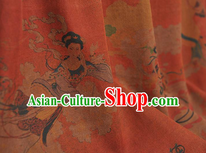 Top Grade Chinese Traditional Goddess Pattern Silk Drapery Cheongsam Orange Gambiered Guangdong Gauze Fabric