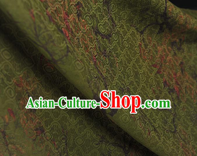 Chinese Traditional Deep Green Silk Fabric Cheongsam Cloth Material Classical Peach Blossom Pattern Gambiered Guangdong Gauze