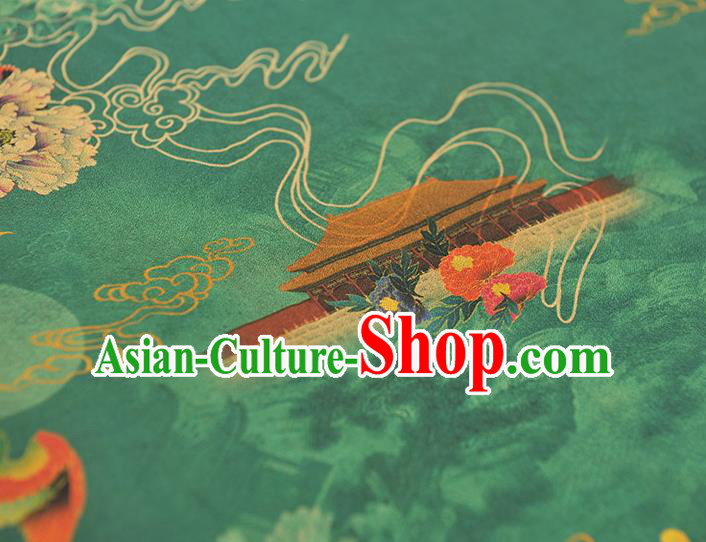 Top Grade Cheongsam Green Gambiered Guangdong Gauze Chinese Traditional Heaven Temple Pattern Silk Drapery Silk Fabric
