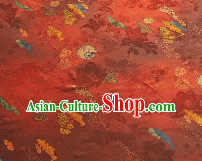 Top Grade Dark Red Silk Fabric Cheongsam Gambiered Guangdong Gauze Chinese Traditional Clouds Pattern Silk Drapery