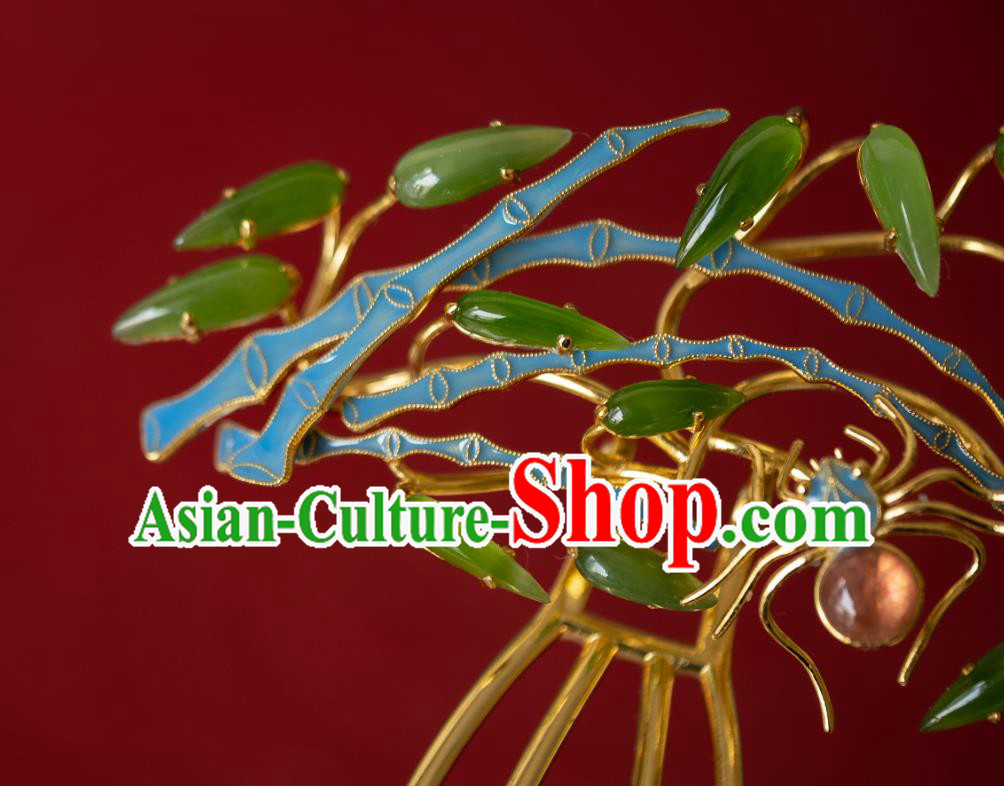China Traditional Jade Bamboo Hair Comb Ancient Imperial Concubine Gems Hairpin Qing Dynasty Court Hair Accessories
