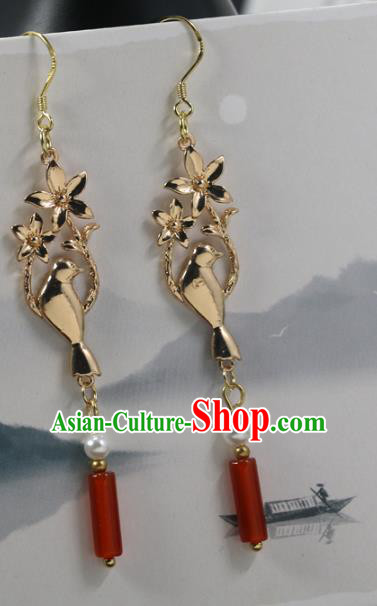 Handmade Chinese National New Year Earrings Traditional Cheongsam Classical Golden Bird Ear Accessories