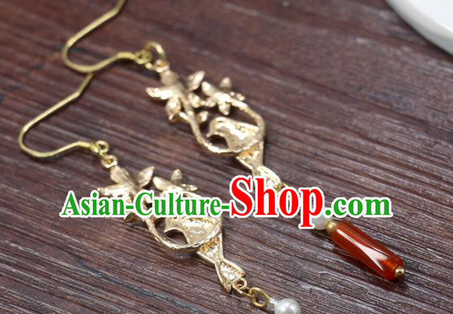 Handmade Chinese National New Year Earrings Traditional Cheongsam Classical Golden Bird Ear Accessories