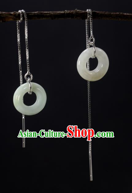 Handmade Chinese National Silver Earrings Traditional Cheongsam Classical Jade Ring Ear Accessories